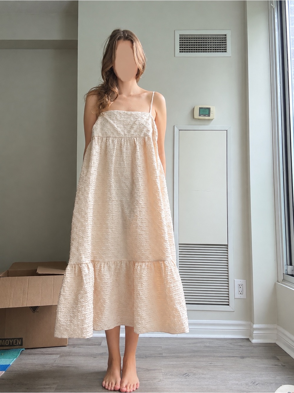 Women’s Ivory Textured Spaghetti Strap Midi Dress